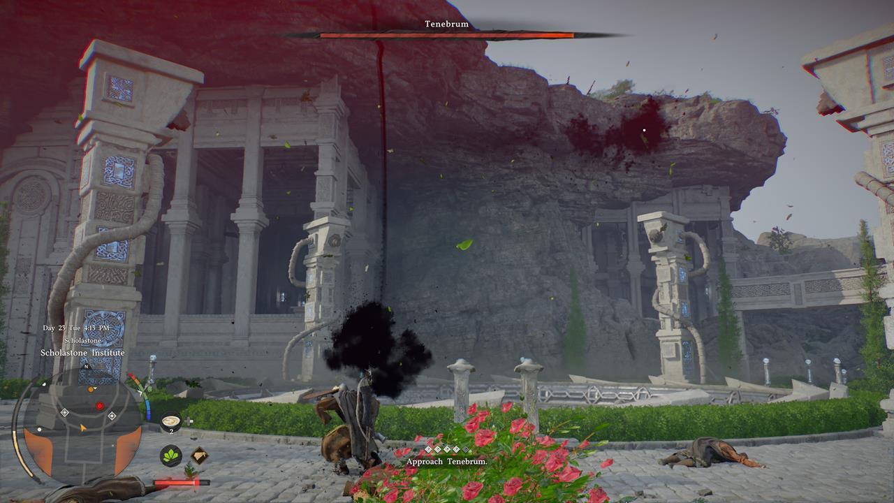 Combat encounter with a Chapter 4 boss showing the stagger meter